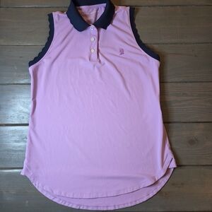 Peter Millar Sleeveless Golf Polo Medium Violet Purple Navy Trim UPF 50